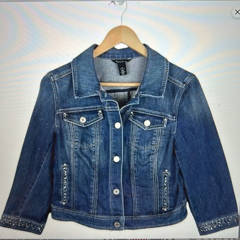 WHBM Embellished Denim Jacket, Size 2 - Picture 2 of 14
